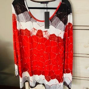 Tri-Color Tunic, rounded neckline. Brand New.